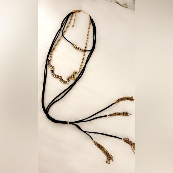 Elegant Gold and Black long layered Necklace - Picture 1 of 4